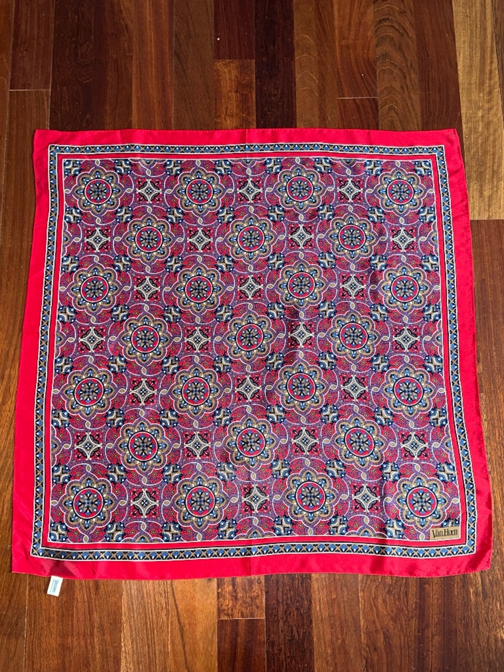 Beautiful Silk Paisley Scarf Red, Blue, Brown ~ 31" Square ~ Japan